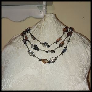 Triple Strand Abalone and Beaded Necklace